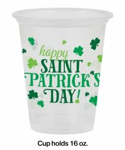 Creative Converting St. Patrick's Day Party Decorations 16Oz Plastic Cup, Clear Happy St Pats (8/Pkg)