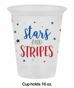 Creative Converting 16Oz Plastic Cup, Clear, Stars And Stripes (8/Pkg) Patriotic And 4th Of July Party Decorations
