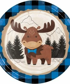 Creative Converting Moose Blue Buffalo Plaid Dinner Plate (8/Pkg) Themed Tableware