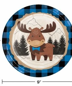Creative Converting Moose Blue Buffalo Plaid Dinner Plate (8/Pkg) Themed Tableware
