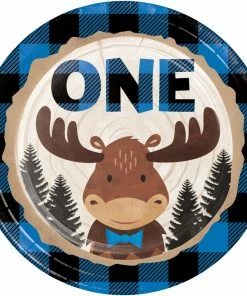 Creative Converting Themed Tableware Moose Blue Buffalo Plaid Dessert Plate, One (8/Pkg)