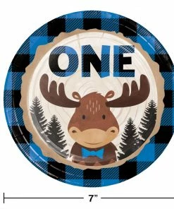 Creative Converting Themed Tableware Moose Blue Buffalo Plaid Dessert Plate, One (8/Pkg)