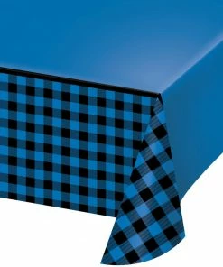 Creative Converting Blue Black Buffalo Plaid Paper Tablecover All Over Print, 54" X 102" (1/Pkg)