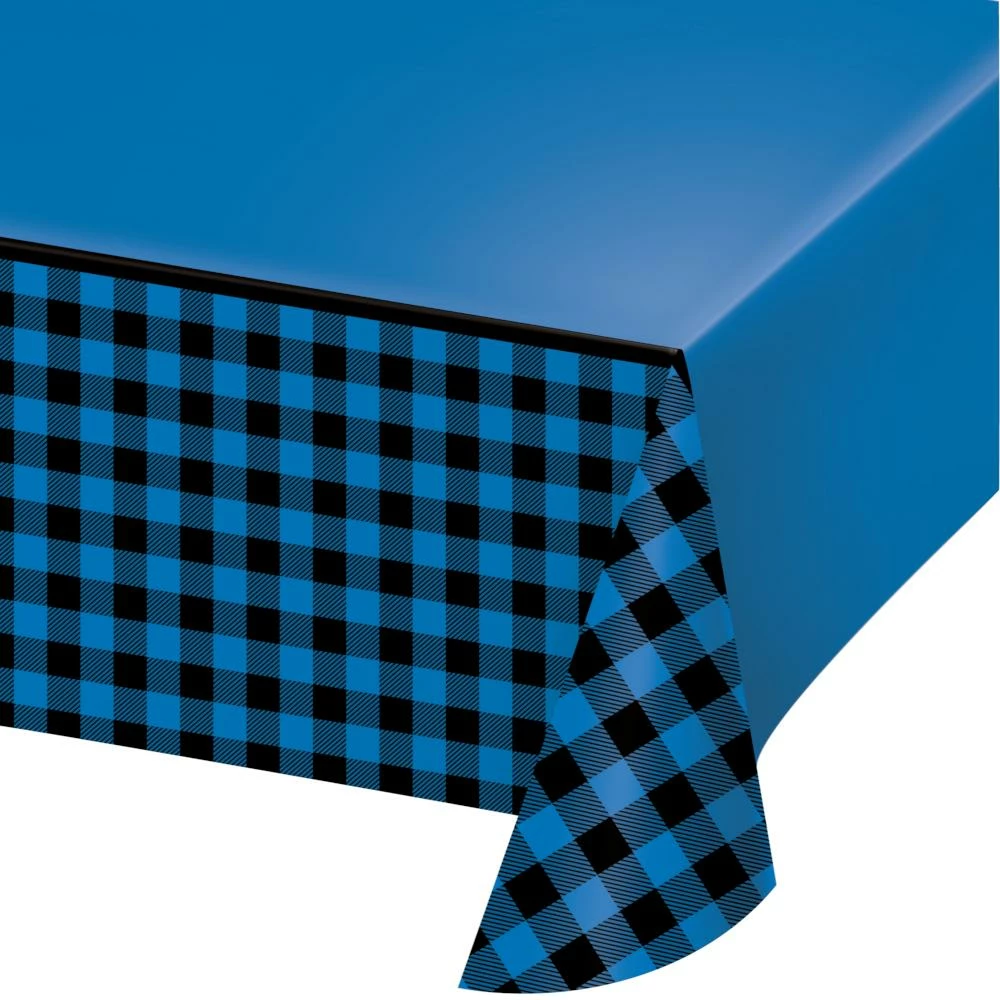 Creative Converting Blue Black Buffalo Plaid Paper Tablecover All Over Print, 54" X 102" (1/Pkg)