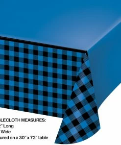 Creative Converting Blue Black Buffalo Plaid Paper Tablecover All Over Print, 54" X 102" (1/Pkg)