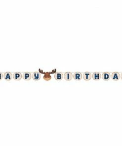 Creative Converting Themed Tableware Blue Buffalo Plaid Moose Happy Birthday Banner