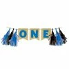 Creative Converting Moose Blue Buffalo Plaid Burlap Banner W/ Tassles, One (1/Pkg) Themed Tableware