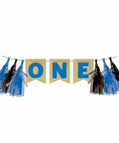 Creative Converting Moose Blue Buffalo Plaid Burlap Banner W/ Tassles, One (1/Pkg) Themed Tableware