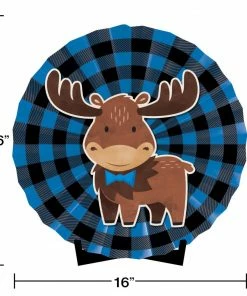 Creative Converting Moose Blue Buffalo Plaid Centerpiece Paper Fan W/ Cutout (1/Pkg)