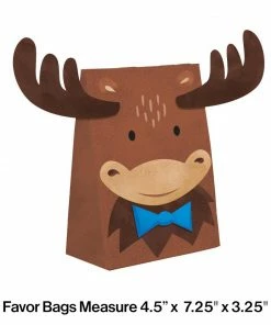 Creative Converting Moose Blue Buffalo Plaid Paper Treat Bag With Attachments (8/Pkg)