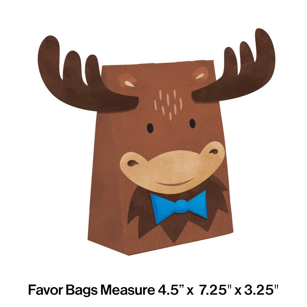 Creative Converting Moose Blue Buffalo Plaid Paper Treat Bag With Attachments (8/Pkg)