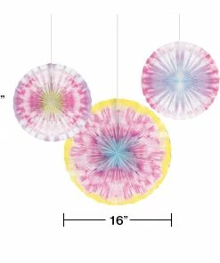 Creative Converting Kids Birthday Party Themes Tie Dye Party Paper Fans, 16", 12", 10" (3/Pkg)