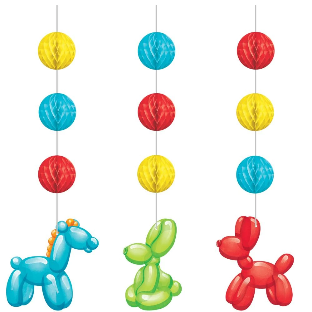 Creative Converting Party Balloon Animals Hanging Cutouts W Honeycomb (3/Pkg) Kids Birthday Party Themes