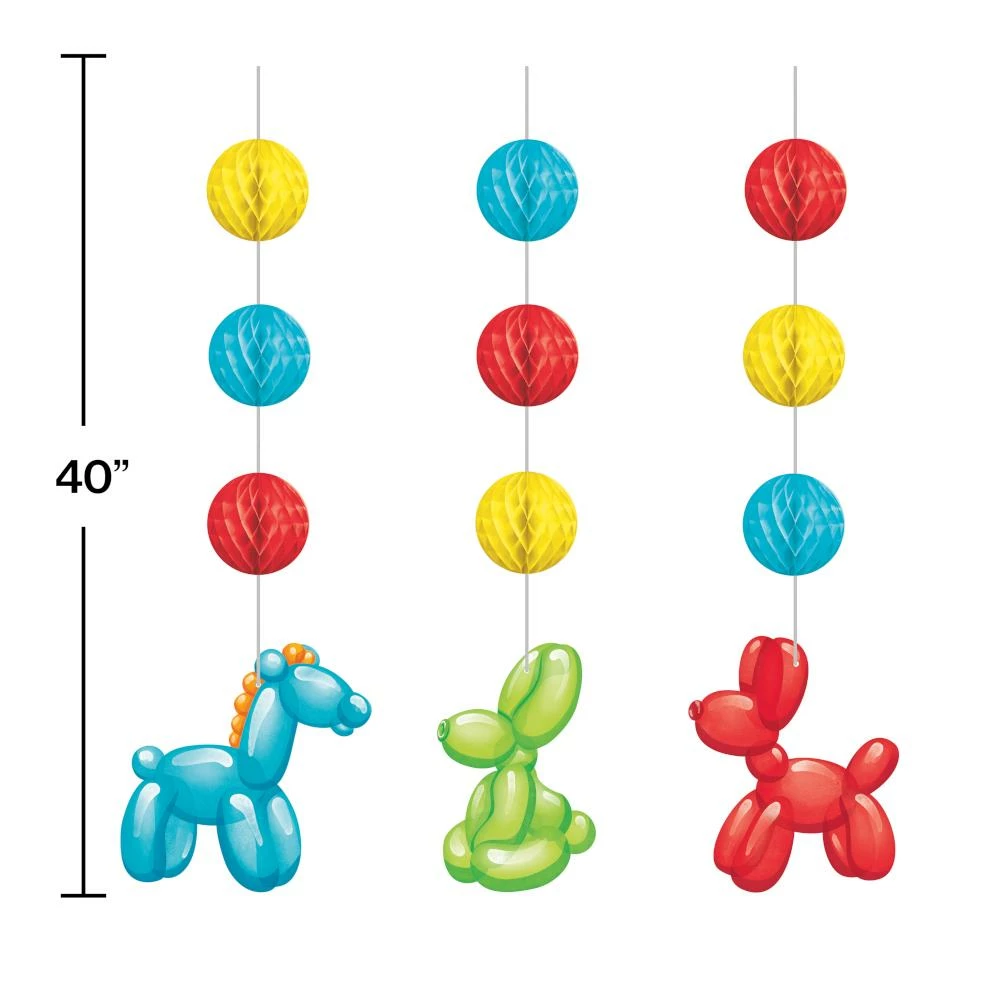 Creative Converting Party Balloon Animals Hanging Cutouts W Honeycomb (3/Pkg) Kids Birthday Party Themes