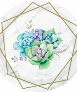 Creative Converting Themed Tableware Geometric Succulents Dessert Plates, 8 Ct
