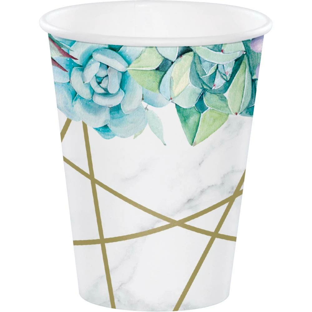 Creative Converting Themed Tableware Geometric Succulents Hot/Cold Cup 12Oz. (8/Pkg)