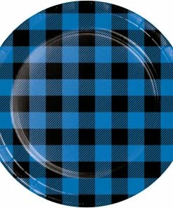 Creative Converting Blue Black Buffalo Plaid Dinner Plate (8/Pkg)