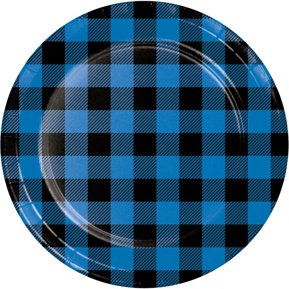 Creative Converting Blue Black Buffalo Plaid Dinner Plate (8/Pkg)