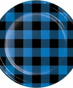 Creative Converting Blue Black Buffalo Plaid Dessert Plate (8/Pkg) Themed Tableware