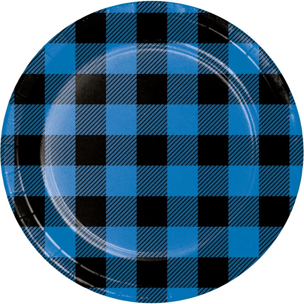 Creative Converting Blue Black Buffalo Plaid Dessert Plate (8/Pkg) Themed Tableware
