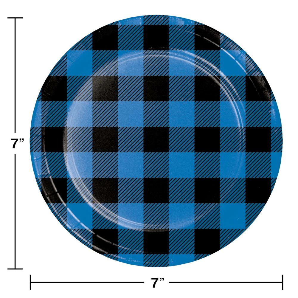 Creative Converting Blue Black Buffalo Plaid Dessert Plate (8/Pkg) Themed Tableware