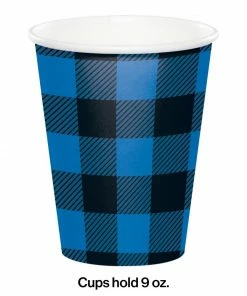 Creative Converting Blue Black Buffalo Plaid Hot/Cold Cup 9Oz. (8/Pkg)