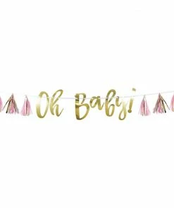 Creative Converting Pink And Gold Oh Baby Tassel Banner (1/Pkg) Baby Showers