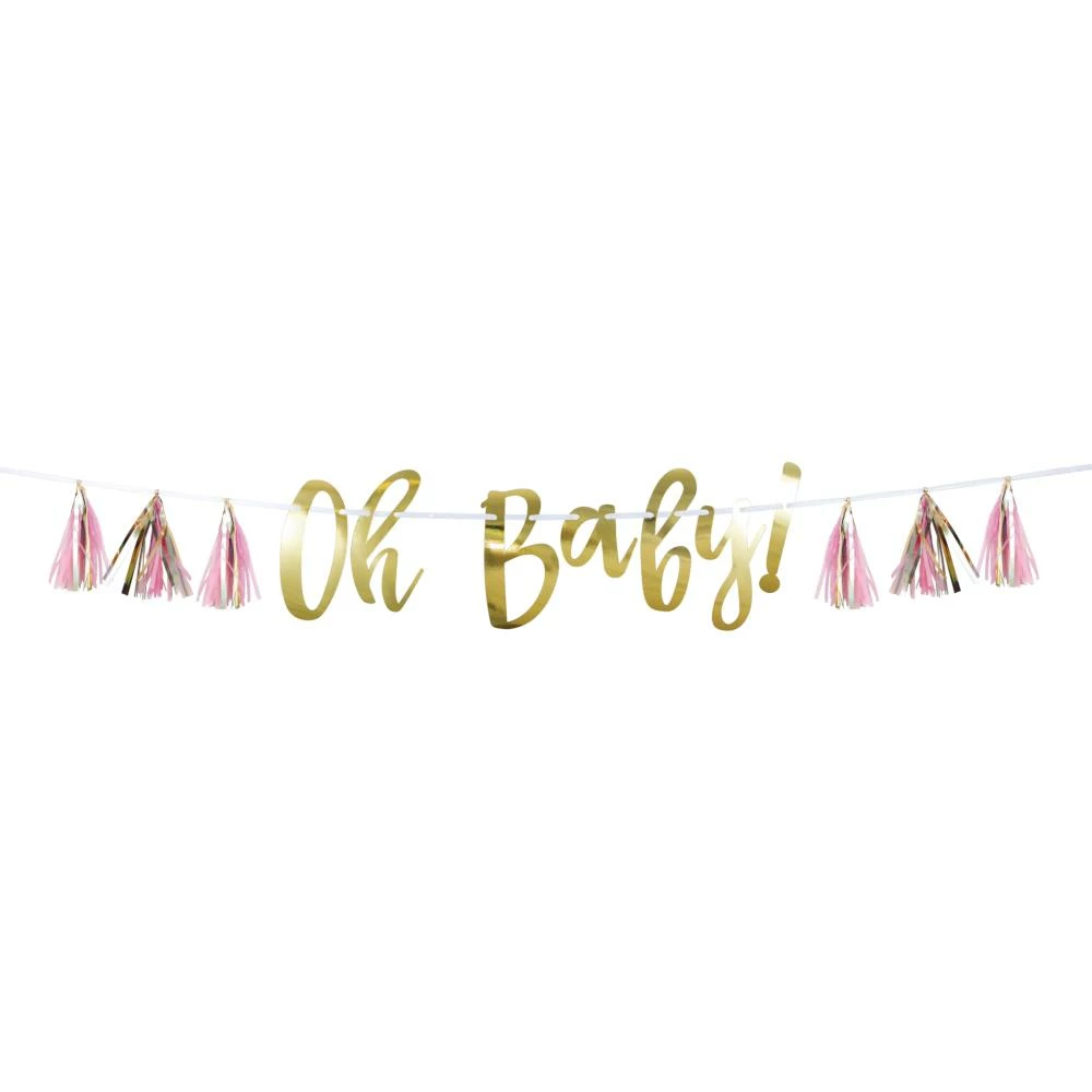 Creative Converting Pink And Gold Oh Baby Tassel Banner (1/Pkg) Baby Showers