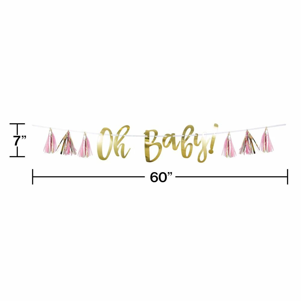 Creative Converting Pink And Gold Oh Baby Tassel Banner (1/Pkg) Baby Showers