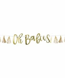 Creative Converting Baby Showers White And Gold Oh Babies Tassel Banner (1/Pkg)