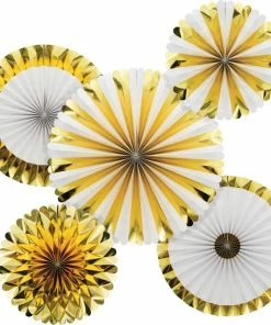 Creative Converting White And Gold Paper Fans Set (5/Pkg)