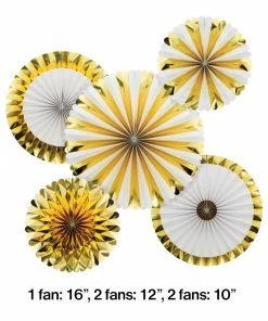 Creative Converting White And Gold Paper Fans Set (5/Pkg)
