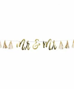 Creative Converting Bridal And Wedding Mr & Mr White And Gold Tassel Banner (1/Pkg)