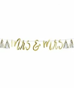 Creative Converting Mrs & Mrs White And Gold Tassel Banner (1/Pkg) Bridal And Wedding