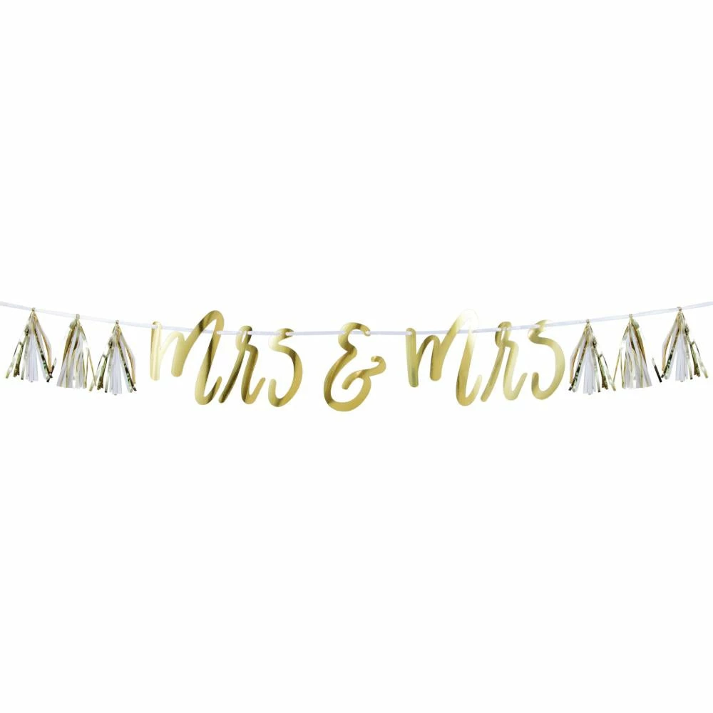 Creative Converting Mrs & Mrs White And Gold Tassel Banner (1/Pkg) Bridal And Wedding