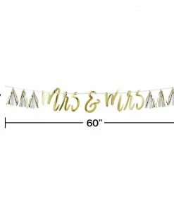 Creative Converting Mrs & Mrs White And Gold Tassel Banner (1/Pkg) Bridal And Wedding