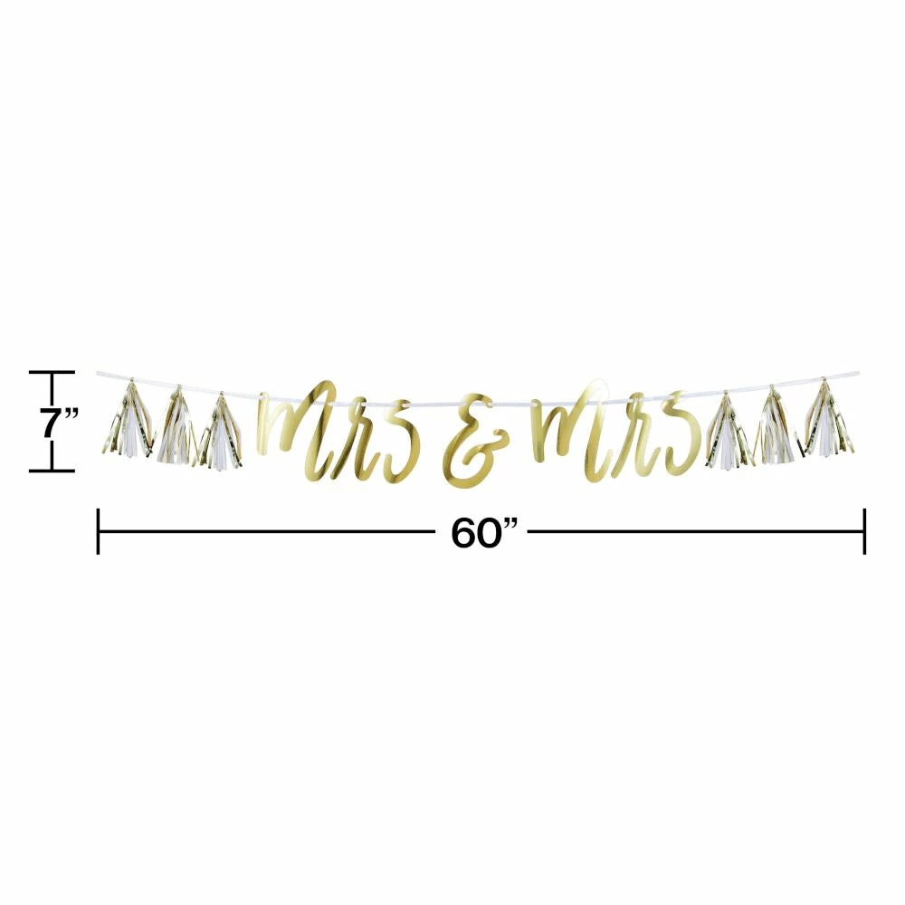 Creative Converting Mrs & Mrs White And Gold Tassel Banner (1/Pkg) Bridal And Wedding