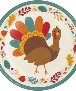 Creative Converting Tom Turkey Dinner Plate, 8 Ct Thanksgiving Party Decorations