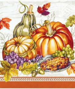 Creative Converting Thanksgiving Party Decorations Plentiful Cornucopia Beverage Napkin, 16 Ct