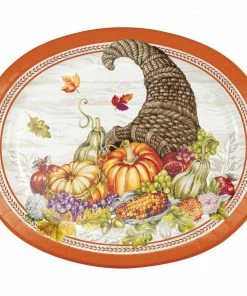 Creative Converting Thanksgiving Party Decorations Plentiful Cornucopia Oval Platter, 8 Ct