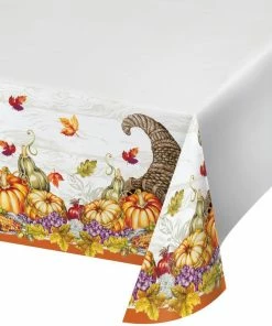 Creative Converting Plentiful Cornucopia Paper Tablecover Border Print, 54" X 102" Thanksgiving Party Decorations