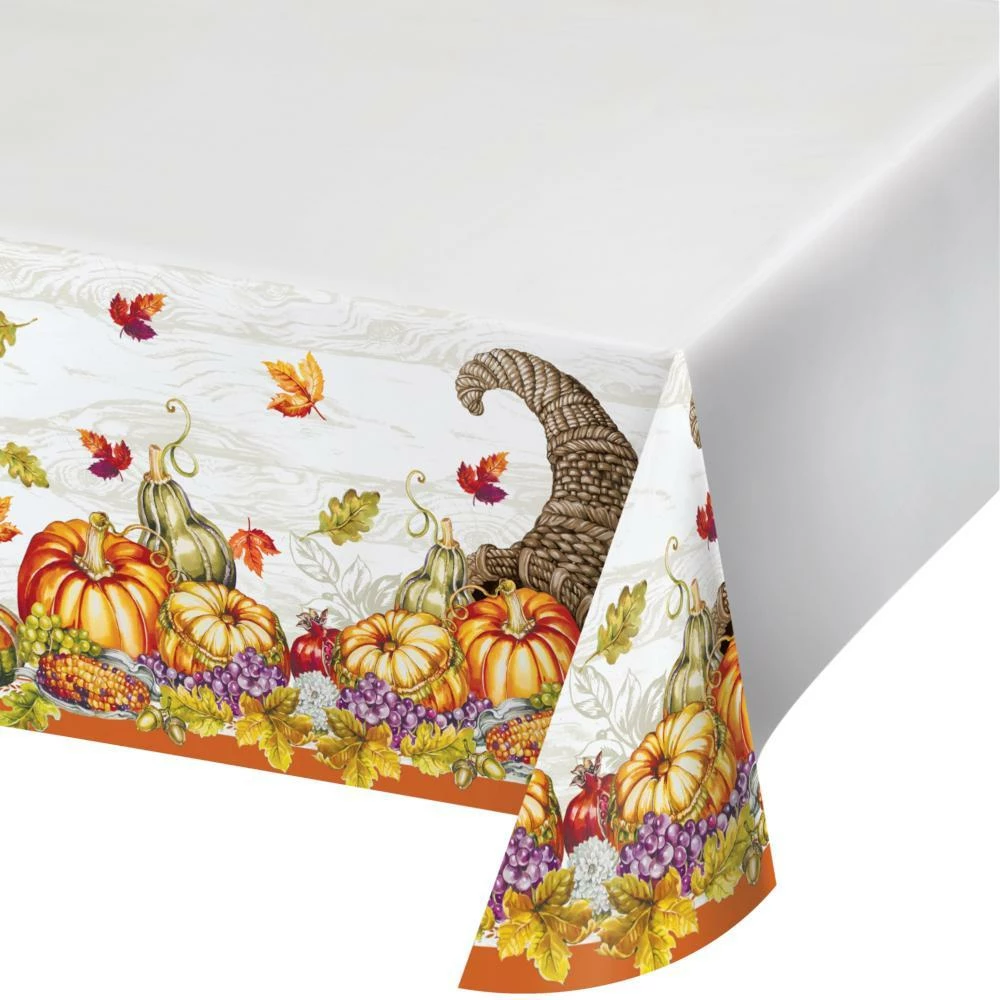 Creative Converting Plentiful Cornucopia Paper Tablecover Border Print, 54" X 102" Thanksgiving Party Decorations
