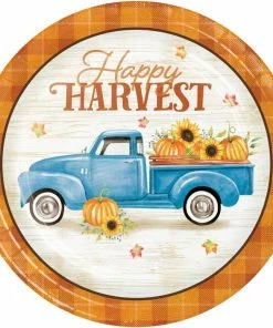 Creative Converting Thanksgiving Party Decorations Harvest Truck Dinner Plate, 8 Ct