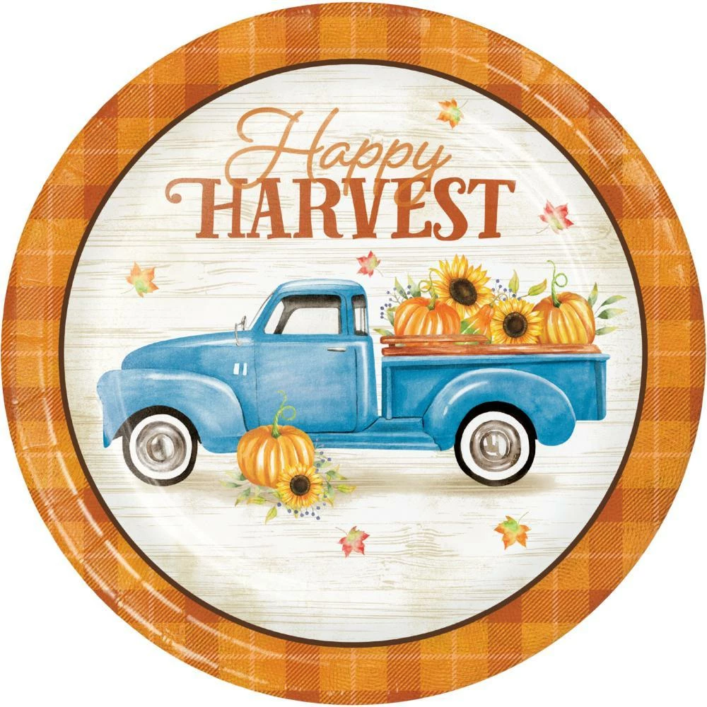 Creative Converting Thanksgiving Party Decorations Harvest Truck Dinner Plate, 8 Ct