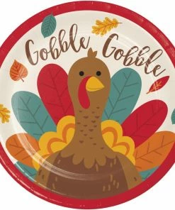Creative Converting Thanksgiving Party Decorations Tom Turkey Dessert Plate, 8 Ct