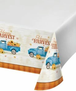 Creative Converting Harvest Truck Paper Tablecover Border Print, 54" X 102" Thanksgiving Party Decorations
