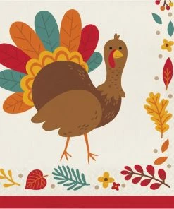Creative Converting Tom Turkey Luncheon Napkin, 16 Ct Thanksgiving Party Decorations