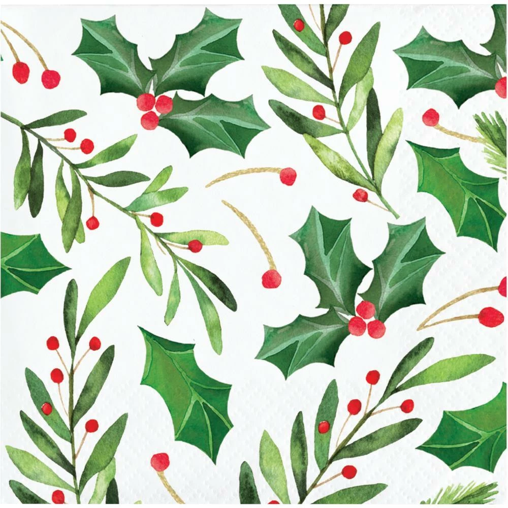 Creative Converting Traditional Holly Beverage Napkin, 16 Ct