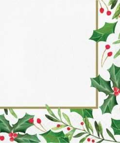 Creative Converting Traditional Holly Luncheon Napkin, 16 Ct Christmas Party Supplies