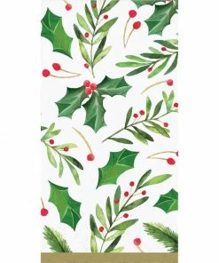 Creative Converting Christmas Party Supplies Traditional Holly Guest Towel, 16 Ct